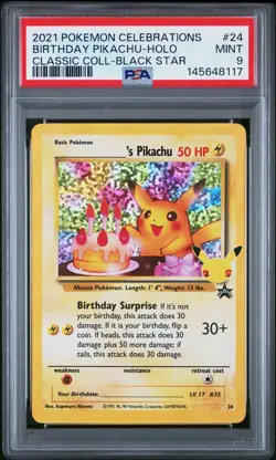 Birthday Pikachu Holo 24 Celebrations Classic Collection Pokemon PSA 9 *117 - Image 1