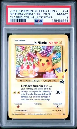Birthday Pikachu Holo 24 Celebrations Classic Collection Pokemon PSA 8 *866 - Image 1
