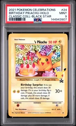 Birthday Pikachu Holo 24 Celebrations Classic Collection Pokemon PSA 9 *907 - Image 1