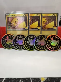 Pikachu #51 Holo Promo Pokemon Day 30th Anniversary x3 5 coins - Image 1