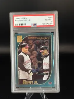 Ken Griffey Jr, 2001 Topps #389 Season Highlights, HOF, Reds - PSA 8 NM-MT - Image 1