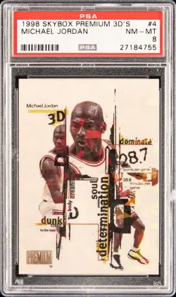 1998-99 Skybox Premium 3D's #4 Michael Jordan Chicago Bulls HOF PSA 8 NM-MT RARE - Image 1
