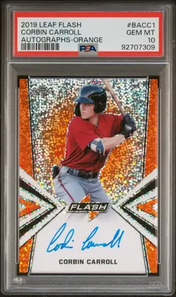 CORBIN CARROLL 2019 Leaf Flash Autographs-Orange #7/10 ON-CARD AUTO PSA 10 - Image 1