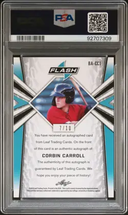 CORBIN CARROLL 2019 Leaf Flash Autographs-Orange #7/10 ON-CARD AUTO PSA 10 - Image 2