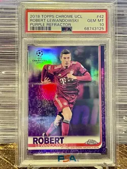 2018 Topps Chrome UCL Purple Refractor #42 Robert Lewandowski /250 PSA 10 Gem MT - Image 1