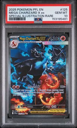 2025 POKEMON PFL EN-PHANTASMAL FLAMES #125 MEGA CHARIZARD X EX PSA 10 - Image 1