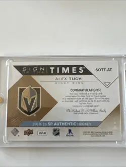 2018-19 SP Authentic Sign of the Times Alex Tuch Auto RC Knights Autograph - Image 2