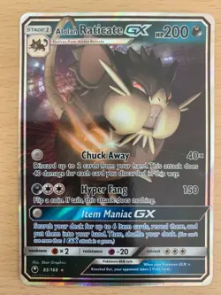 ALOLAN RATICATE GX 85/168 HOLOFOIL ULTRA RARE POKEMON CARD S&M CELESTIAL STORM - Image 1