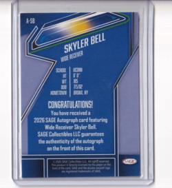 Skyler Bell 2026 SAGE HIGH SERIES GOLD ROOKIE AUTO #3/100 BUFFALO BILLS / UCONN - Image 2