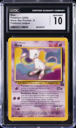2000 POKEMON BLACK STAR PROMOS POKEMON LEAGUE #8 MEW CGC 10 GEM MINT - Image 1