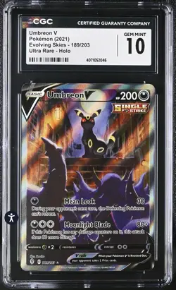 ‼Umbreon V Pokemon Evolving Skies #189 GRADE 10! SHIPS SAME DAY SHOOT OFFER!💨 - Image 1