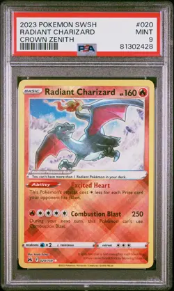 Pokemon Radiant Charizard 020/159 PSA 9 ENG Crown Zenith SWSH 2023 - Image 1