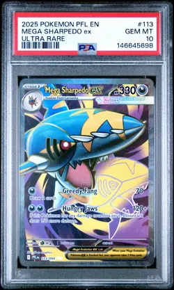 2025 POKEMON PFL EN-PHANTASMAL FLAMES ULTRA RARE #113 MEGA SHARPEDO EX PSA 10 - Image 1