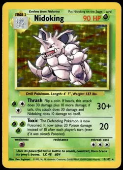 Nidoking 11/102 Base Set Unlimited Holo Rare LP Pokemon 1999 - Image 1
