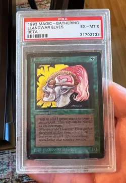 VTG 1993 Magic The Gathering MTG Beta Llanowar Elves Card PSA 6 EX-MT - Image 1