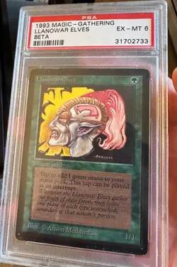 VTG 1993 Magic The Gathering MTG Beta Llanowar Elves Card PSA 6 EX-MT - Image 2