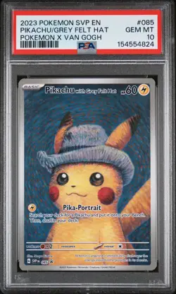 2023 POKEMON SVP EN-SV BLACK STAR PROMO #085 PIKACHU WITH GREY FELT HAT PSA 10 - Image 1