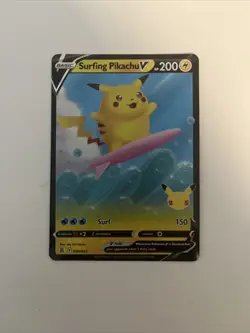 2021 Near Mint NM Pokemon Surfing Pikachu VMAX 008/025 Full Art Celebrations - Image 1