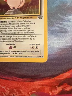 POKEMON TCG WOTC JUNGLE CLEFABLE #1/64 HOLO RARE UNLIMITED 1999 MODERATELY PLAY - Image 4