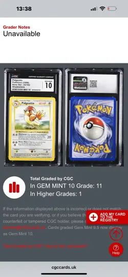 1999 Shadowless Base Set Pidgeotto Pokemon Card #22/102 Cgc10 Pop11!! Rare Psa - Image 3