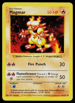 Pokemon Card Base Set Shadowless Magmar 36/102 Unlimited Uncommon - Image 1