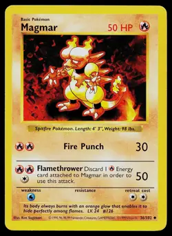 Pokemon Card Base Set Shadowless Magmar 36/102 Unlimited Uncommon - Image 1