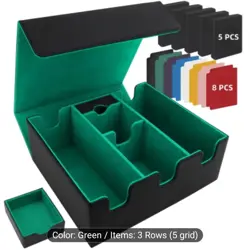 2200+ Card Storage Box For Trading Cards, Holds 5 Decks Card Box, Leather, Green - Image 1