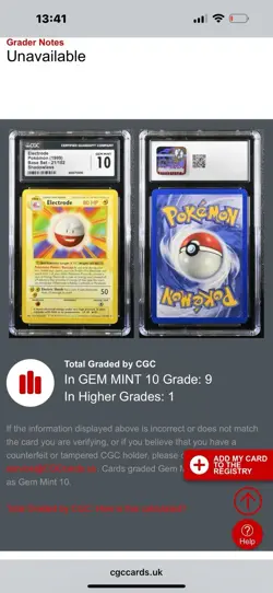 Pokemon Base Set Electrode Shadowless cgc10 21/102 WOTC 1999!! Pop9 not Psa10 - Image 3
