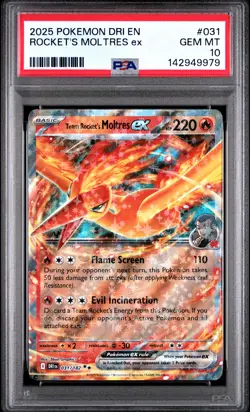 2025 POKEMON DRI EN-DESTINED RIVALS #031 TEAM ROCKET'S MOLTRES EX PSA 10 - Image 1