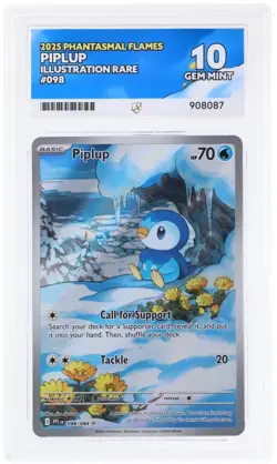 Pokemon TCG | Ace 10 Piplup 098/094 Phantasmal Flames Perfect Subgrades Graded - Image 1