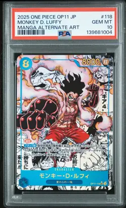 2025 ONE PIECE JAPANESE OP11-A FIST OF DIVINE SPEED #118 MONKEY D. LUFFY PSA 10 - Image 1