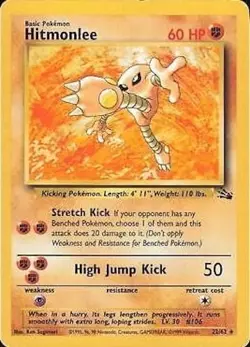Pokemon TCG - Hitmonlee - 22/62 - Rare - Fossil Unlimited [Moderately Played] - Image 1