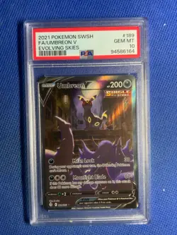 2021 PSA 10 POKEMON SWSH EVOLVING SKIES FULL ART UMBREON V #189 - Image 1