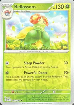 Bellossom 003/197 Uncommon Obsidian Flames Pokemon Reverse Holo Near Mint - Image 1
