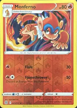 Monferno 025/172 Uncommon Brilliant Stars Pokemon Reverse Holo Near Mint - Image 1