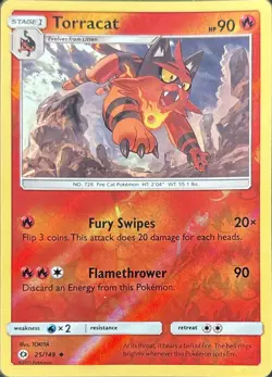 Torracat 25/149 Uncommon SM Base Set Pokemon Reverse Holo Lightly Played - Image 2
