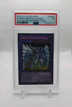 Yu-Gi-Oh E Hero Shining Neos Wingman Secret Rare Foil Misprint MP24-EN062 PSA 7 - Image 1