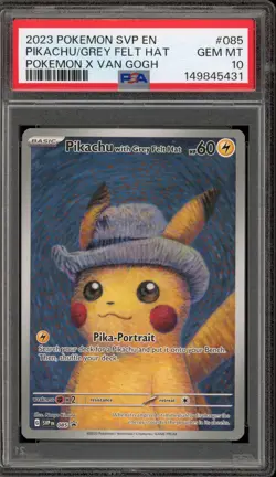 Pokemon Pikachu with Grey Felt Hat Van Gogh Full Art Promo SVP EN 085 PSA 10 - Image 1