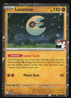 Pokemon Lunatone - 074/132 Prize Pack Series 8 Cosmo Holo Pack Fresh - NM - Image 1