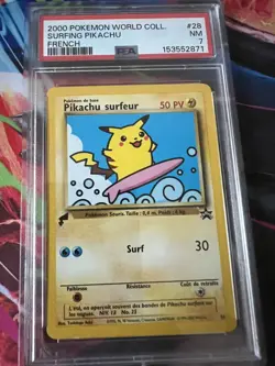 2000 POKEMON PIKACHU WORLD COLL FRENCH #28 SURFING PIKACHU PSA 7 - Image 1