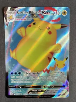 Pokemon Surfing Pikachu VMAX Ultra Rare Holo Full Art Celebrations 009/025 310HP - Image 1