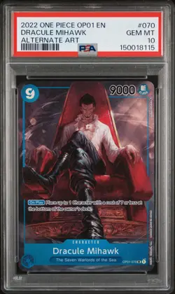 DRACULE MIHAWK OP01-070 PSA 10 ALT ART ROMANCE DAWN ONE PIECE TCG 2022 - Image 1
