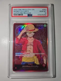 One Piece Monkey.D.Luffy Super Pre-Release ST01-001 PSA 10 Gem Mint - Image 1