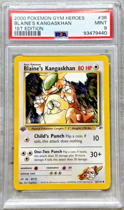 Pokemon Card 1st Ed. Blaine's Kangaskhan PSA 9 Mint, Gym Heroes 36/132 WOTC 2000 - Image 1