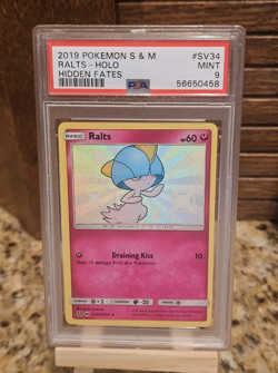 Pokemon Hidden Fates Ralts SV34/SV94 Shiny Holo Rare PSA 9 Basic EN - Image 1