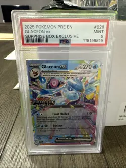 POKEMON 2025 PRISMATIC EVOLUTIONS GLACEON EX SURPRISE BOX STAMPED 026 PSA 9 - Image 1