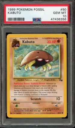 Pokemon Kabuto 1999-2000 Copyright Fossil Unlimited #50 PSA 10 Gem Mint - Image 1