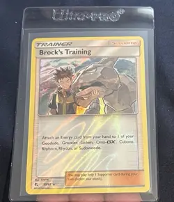 Brock’s Training 55/68 Hidden Fates Holo Rare Pokemon HOLO BLEED ERROR NM - Image 1