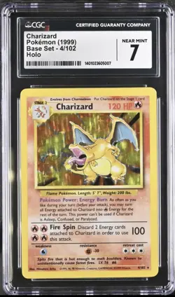 1999 Pokemon Charizard Holo Base Set Unlimited 4/102 CGC 7 NM Vintage Fast Ship - Image 1