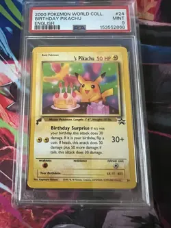 PSA 9 - Birthday Pikachu #24 2000 World Collection Promo - Pokemon - Image 1